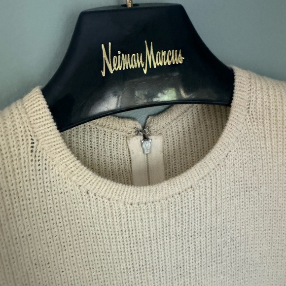 Vintage St. John white dress with sheer long sleeves and faux pearls - Picture 7 of 10